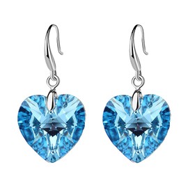 Austrian Crystal Heart Dangle Hook Earrings for Women Drop Earrings 14K Gold Plated Hypoallergenic Jewelry (Aquamarine)