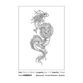 kobench Cool Temporary Tattoos,Dragon Flying Upwards - K135 Design,Waterproof,Easy-to-Apply,Long Lasting 1-2 Weeks, Plant-Based,Dragon Tattoos