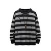Verdusa Men's Distressed Contrast Binding Round Neck Sweater Striped Long