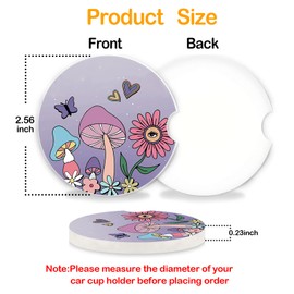 Car Coasters 2 Pack,2.56" Ceramic Stone Car Cupholder Absorbent Coaster Set for Women Men Drink Cup Holder Coasters Car Accessories(Skull Sunflowers) (Purple Mushroom)