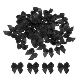 sourcing map 60Pcs Mini Ribbon Bow 1" Mini Fabric Satin Ribbon Flower Bows for Craft DIY Sewing Wedding Birthday Party Black
