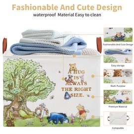 X-SIGA Bear Nursery Decor Storage Basket Foldable With Waterproof PE Coating, Square Large Canvas Laundry Hamper,Diaper Bag Baskets for Kids,Boys and Girls, Bathroom, Bedroom, Clothes,Toy Bin（White）