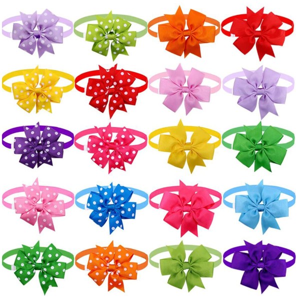 Wepetyo 10pcs Dog Bowties for Puppy,Polka/Solid Dog Neck Bows,Pet Bow