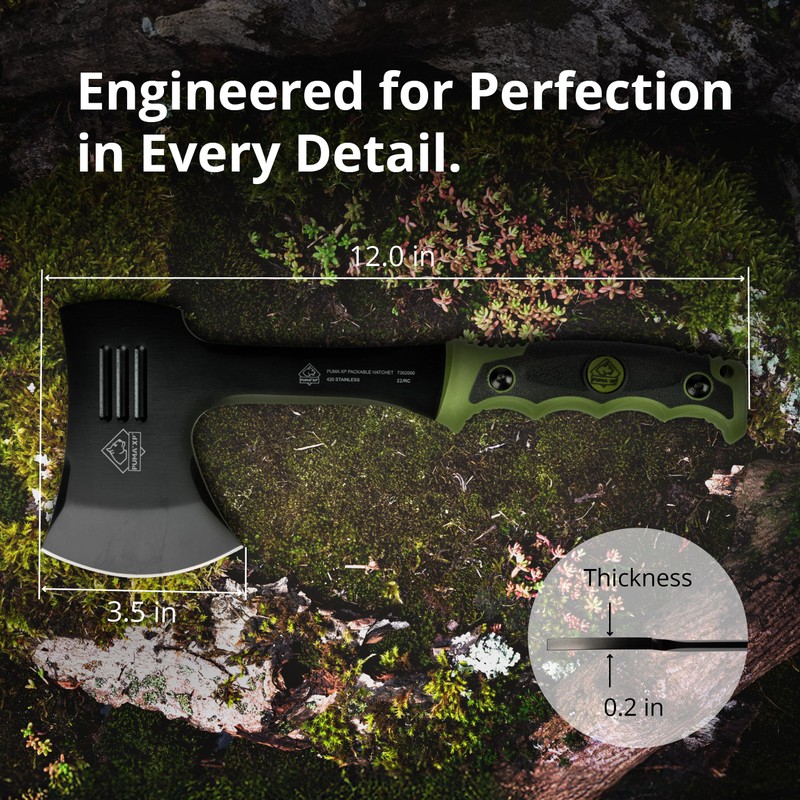 Puma XP Packable Camping Hatchet with Green Rubber Handle