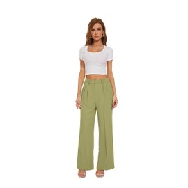 FUNYYZO Women's Wide Leg Pants High Elastic Waisted in The Back Business Work Trousers Long Straight Suit Pants