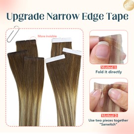 XDhair Tape In Hair Extensions Human Hair 50g 20pcs 18 Inch Balayage Ombre Walnut Brown to Ash Brown and Blonde Tape in Hair Extensions(#3/8/22,18Inch)