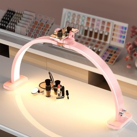 Upgrade 31" Wide-Body Large Half Moon Light for Nail Desk with Phone Holder for Nail Lamp, Foldable Arch Light for Nail Techs Moon Light Nail Tech Perfect for Professional Manicure (Large Pink)