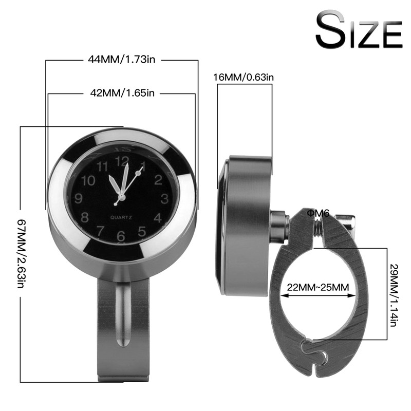Motorcycle Handlebar Clock, 7/8'' Universal Waterproof Aluminum Alloy Handlebar Quartz