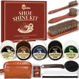 Shoe Shine Kit, Mens Gifts Ideas - 15PCS Shoe Polish Kit with Saddle Soap, Mink Oil, 3 Shoe Polishes, 3 Shoe Brushes and more, All-inclusive Leather Care Kit for Leather Shoe Boot Cleaning and Care