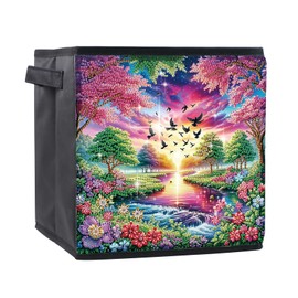 JICFDAO Diamond Painting Aufbewahrungsboxen 25x25x26cm Aufbewahrungskörbe mit Griffen Körbe Organizer in Würfelform Storage Box Aufbewahrungsbehälter Faltbarer Korb Spielzeug Bücher Schrank Landschaft