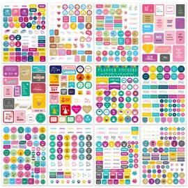 Planner Stickers Set,12 Sheets Variety Mini Icons Daily Planning Stickers Monthly and Weekly Life Tabs Budget Planner Essentials Stickers for DIY Calendar Bullet Journal Scrapbook and Agendas(#A)