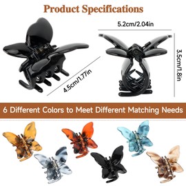 MOTIBACK 6PCS Butterfly Hair Clips, 1.8inch Butterfly Clips Claws for Fine Hair, Small Hair Claw Clips for Girls & Women