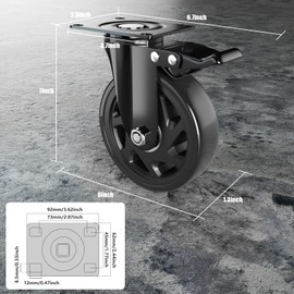 6 Inch Caster Wheels Heavy Duty Casters with Brake, Casters Set of 4 Loading 3000 Lbs, Locking Industrial Swivel Top Plate Casters Wheels for Furniture and Workbench Cart(Two Hardware Kits Included)