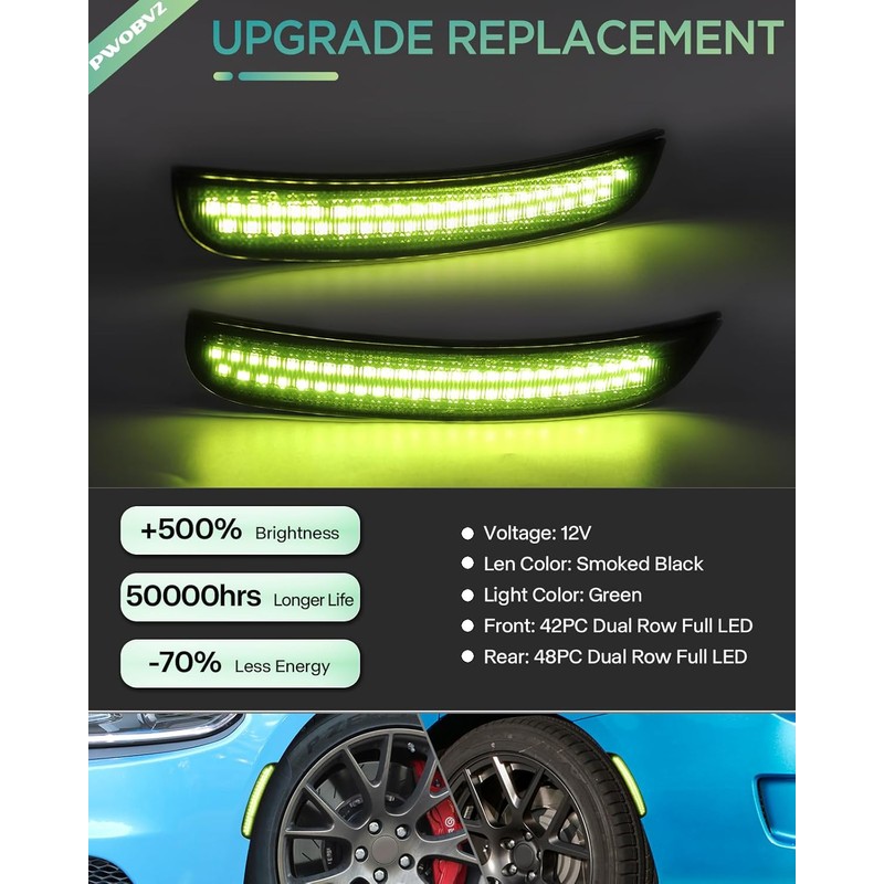 Lemon Green LED Side Marker Lights for Dodge Charger 2015