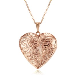 MUERDOU Heart Flower Locket Necklace That Holds Pictures Love Heart Shaped Photo Memory Locket Pendant Necklaces