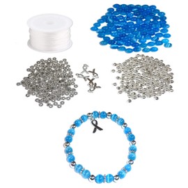Kit de manualidades para hacer pulseras de concienciación sobre el cáncer, utiliza cordón elástico, para recaudar fondos y regalos (cáncer de colon, azul, hace 5)