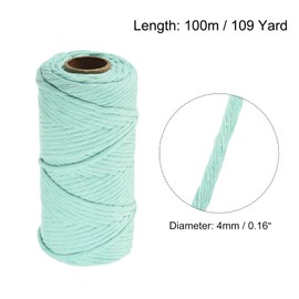 MECCANIXITY Cuerda de Algodón Trenzada Torcida de un Solo Hilo, Azul Claro 100m/109 Yardas 4mm de Diámetro para Colgar en la Pared, Colgador de Plantas, Tejido, Nudos de Macramé