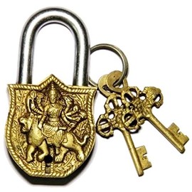 Purpledip Handmade Brass Antique Padlock with Maa Durga Idol (10006)