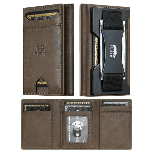 furid Leather Wallet for Mens Slim: Trifold Wallet with Metal