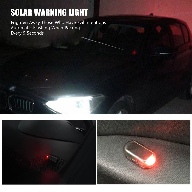 Toulifly Solar Power Car Alarm LED Light, Red, Remote Control,