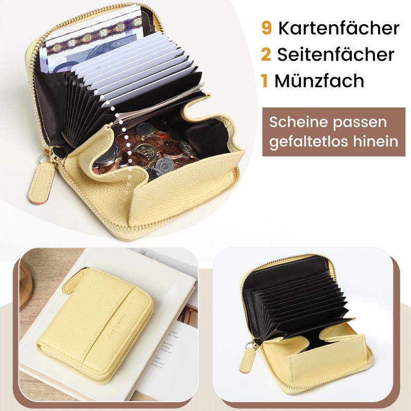 Kreditkartenetui Kartenetui Damen RFID Schutz mit Vielen Fächern und Münzfach,