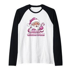 Merry Christmas Santa Candy Cane Fun Raglan Baseball Tee