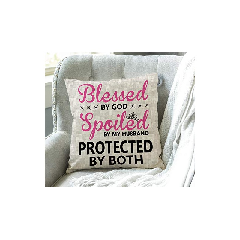Swono Blessed by God Spoiled by My Husband Cotton Burlap