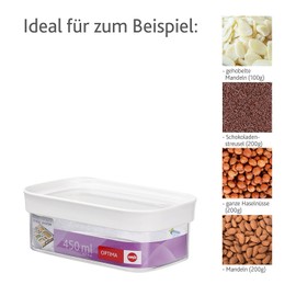 Emsa Optima 513556 x 4 Stackable Storage Containers for Dry Storage, Volume 0.45 Litres, Rectangular, White/Transparent, Set of 4