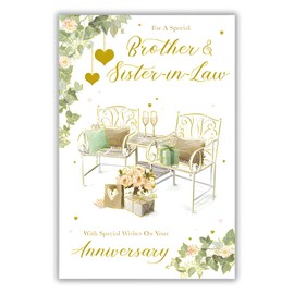 Paper Rose Brother and Sister In Law Anniversary Card - Happy Anniversary Card with Gifts and Flowers Design with Embossed Foil Details - Anniversary Card for a Special Couple