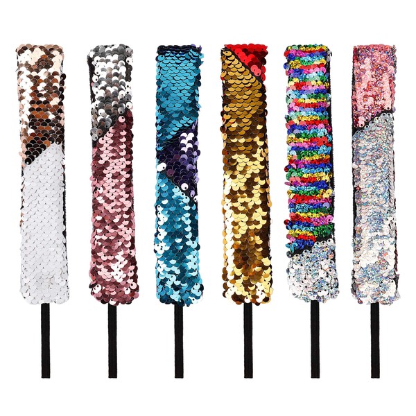 Sequin Headbands Cute Hair Hoop Shiny Reversible Non Slip Mermaid Style Party Favors Decoration 6 PCS for Children Girls Women Lovely Hairband Accessories