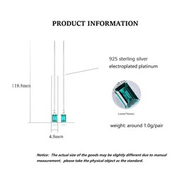 Bellitia Jewelry Simulated Green Emerald Drop Threader Earrings Sterling Silver Cable Chain Tassel, White Rhoium Plating, Women Dangle Earring Emerald Cut Long Chain