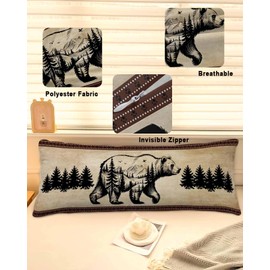 Brown Black Bear Body Pillow Cover 20 x 54 Inch Decorative Pillow Cover Farmhouse Cabin Forest Vintage Lumbar Pillowcase Seasonal Rectangle Cushion Case for Couch Sofa Bed Living Room