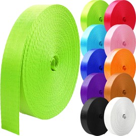 Grosun 10 Yards Nylon Webbing 1 inch 1.5 inch 2 inch Nylon Strap Webbing Straps Backpack Straps Nylon Belt, 10 25 50 3.3 Yards Webbing Strapping for Seatbelt, Bag, Luggage (Fluorescent Green, 1 inch)