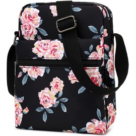 H HIKKER-LINK Flower Crossbody Bag Purse Set School Messenger Bag for Girls Women Small Cross Shoulder Bag Kids Purse Black