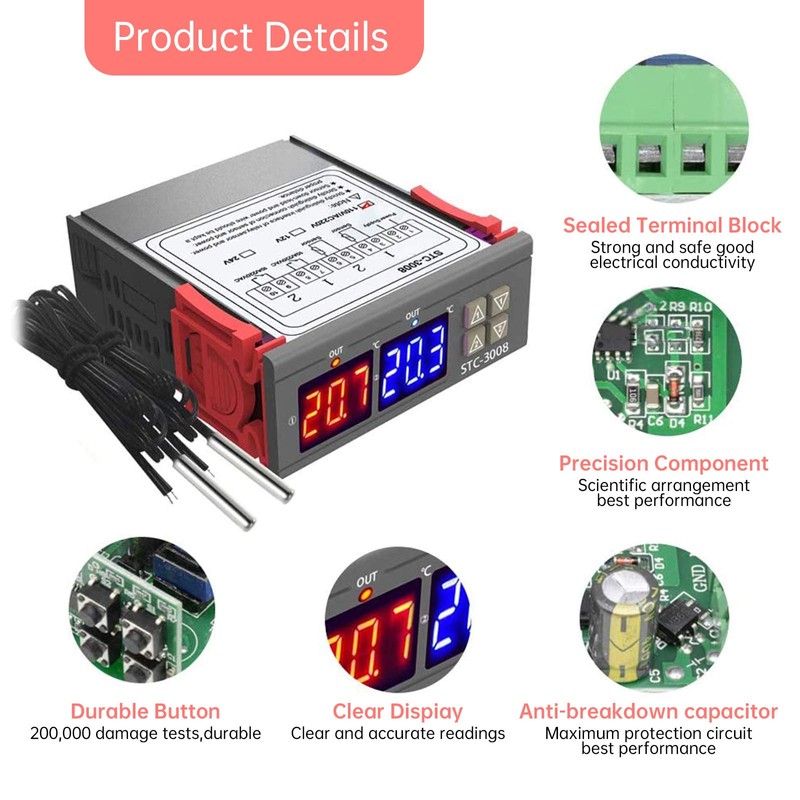RUIZHI STC-3008 Digital Temperature Controller Thermostat Dual Digital Display Temperature