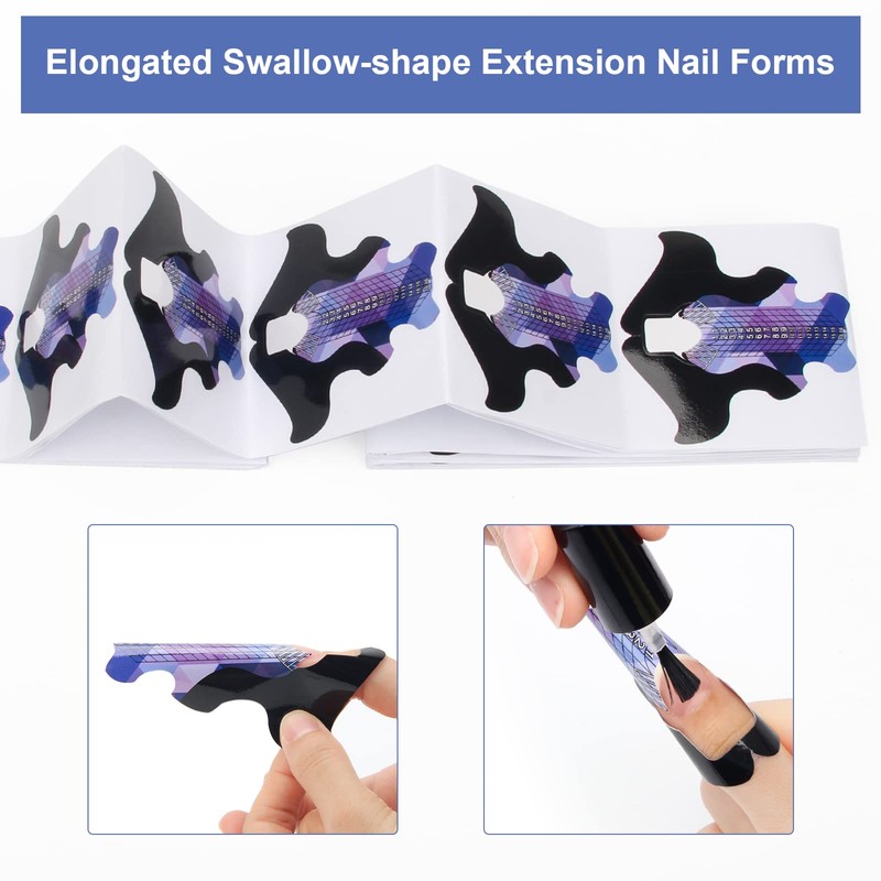 AHIER Acrylic Elongated Swallow Self-Adhesive Gel Nail Extension Forms, 100PCS