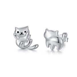 Cat Earrings 925 Sterling Silver Hypoallergenic Cute Animal Stud Earrings Cat Jewellery Gifts for Women Girls