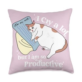 Meme Sad Crying Cat Kitty I Cry A Lot Throw Pillow
