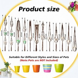 SATINIOR 12 Pcs Macrame Plant Hangers Handmade Boho Hanging Planters 12 Different Tiered Designs with 12 Hooks for Flower Pots Indoor Outdoor Decorative Wall Hanging Baskets for Home(Classic,Brown)