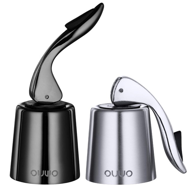 Wine Bottle Stopper Design to Preserve Unfinished Bottle Stainless Steel Wine Stopper by OUWO Superior Leak-Proof Keeps Wine Fresh