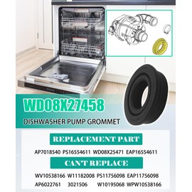 WD08X27458 Dishwasher Floating Seal Asm Replacement Kit Fits For GE,Hotpoint,Haier Dishwashers,Circulation Pump Inlet Grommet Replaces AP7018540 WD08X25471 PS16554611