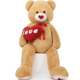 MorisMos Giant Teddy Bear 5ft Stuffed Animal, Red Love Heart Large Bear Plush for Girlfriend Valentine's Day, Soft Bear Gift for Boyfriend Kids, 59inch
