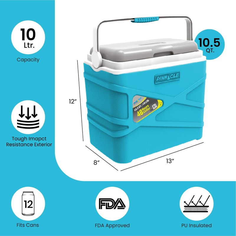 Pinnacle 10 Liter Insulated Cooler Lunch Box -Portable Camping/Picnic Hard