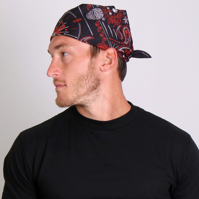 Hot Leathers BAB1070 Red Paisley Skulls Bandana - 21X21