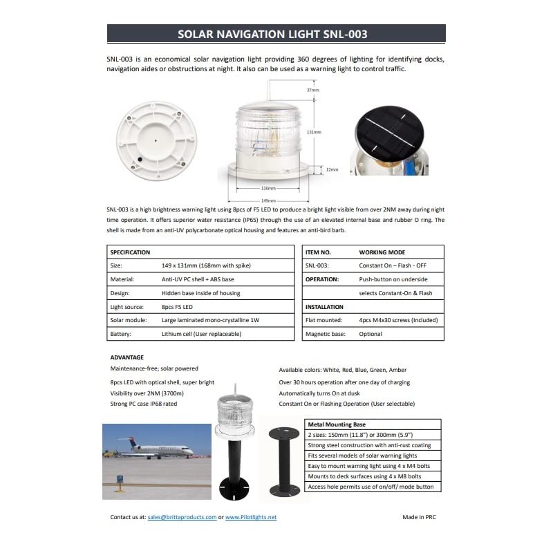 Pilotlights.net Solar Warning Light - Waterproof Solar Dock Lighting -
