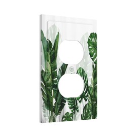 Tropical Green Plant Leaf Palm Tree 1 Gang Receptacle Duplex Outlet Cover Plate Rustic Decorative Electrical Socket Cove for Living Room Home Decor