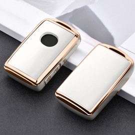 [OATSBASF] Mazda Key Case for MAZDA CX-30, Key Cover, Soft TPU 360° Full Protection for Mazda CX5, CX8, CX30, CX9, Mazda 2, Mazda 3, Mazda2, Mazda3, Smart Key Case (Gold Rim White)