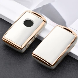 [OATSBASF] Mazda Key Case for MAZDA CX-30, Key Cover, Soft TPU 360° Full Protection for Mazda CX5, CX8, CX30, CX9, Mazda 2, Mazda 3, Mazda2, Mazda3, Smart Key Case (Gold Rim White)