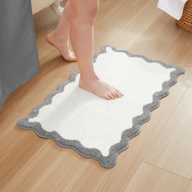 MONDAY MOOSE Bath Mat with Scalloped Wavy Ripple Design, Microfiber Absorbent Non Slip Tufted Rug for Floor, Shower or Kitchen (20x32 inch, Gray)