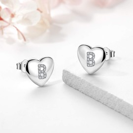 Jrêveinfini Letter Earrings Silver 925 Women Girls Children Heart Stud Earrings Christmas Gifts for Girls Women Daughter Granddaughter, Sterling Silver, Cubic Zirconia